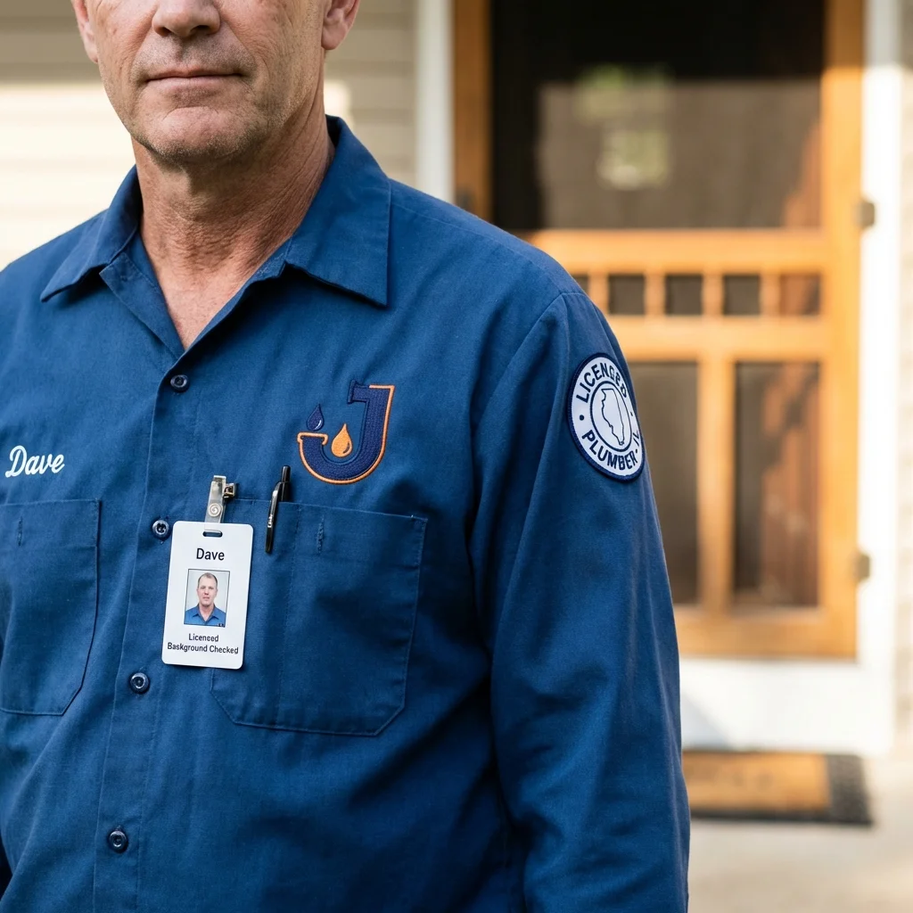 Licensed plumber showing ID badge in Rose Hill, NC