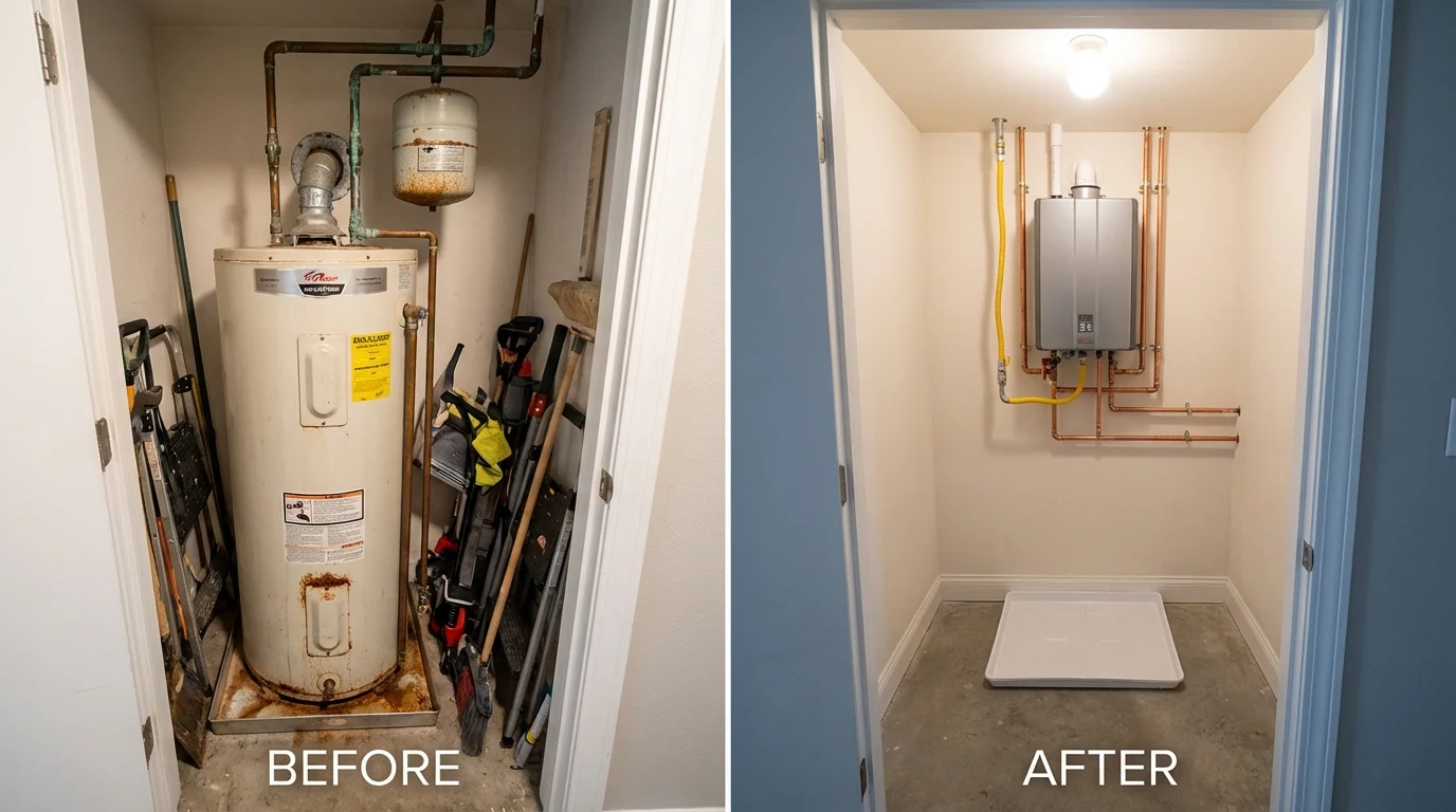 Tank water heater versus wall-mounted tankless unit comparison for Rose Hill, NC homeowners