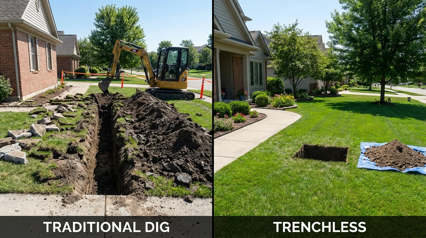 Trenchless sewer repair with minimal yard damage versus traditional excavation in Rose Hill, NC